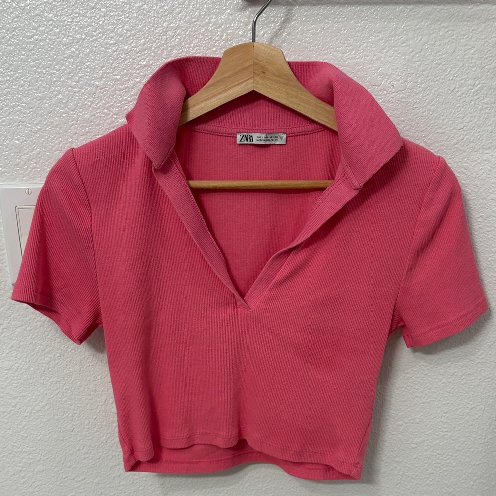 Zara Vibrant Pink Collared Crop Top